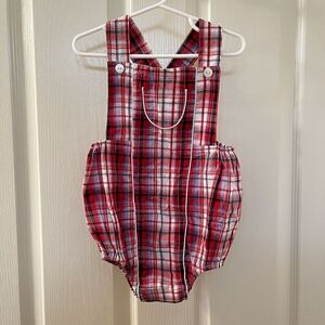 Busy Bees Red Blue White Plaid Romper Cotton Boys Size 24 Months